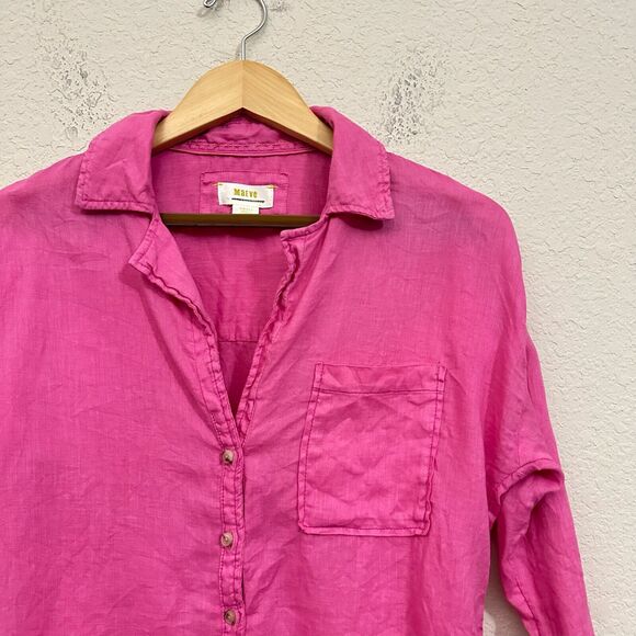 MAEVE by ANTHROPOLOGIE Oversize Linen Button-Up Shirt in Rose Pink - Picture 3 of 9